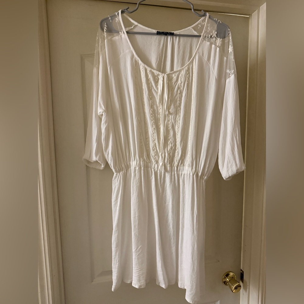 POL Dress Women's Sz L white w/  Lace Trim Mini 3/4 Sleeve NWOT